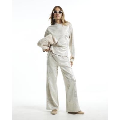Metallic High Waisted Wide Leg Joggers