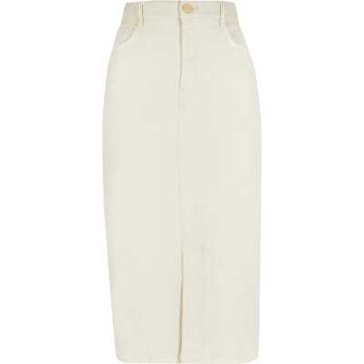 cream denim midi skirt
