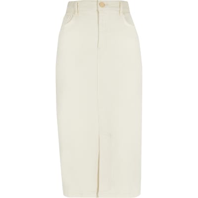 cream denim midi skirt