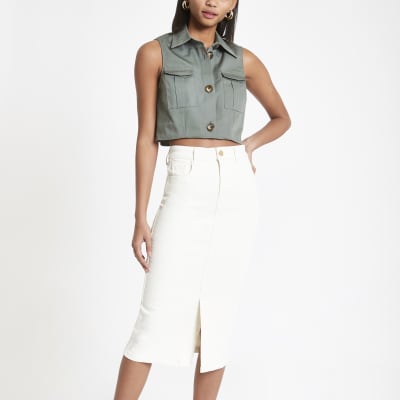 river island long denim skirt