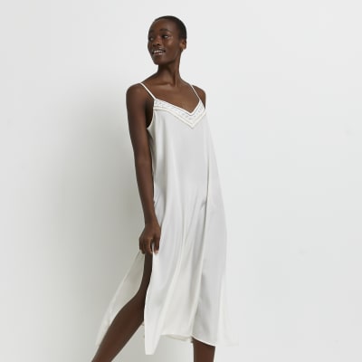 Cream midi slip beach dress | River Island