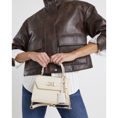 Cream Mini Monogram Cross Body Tote Bag