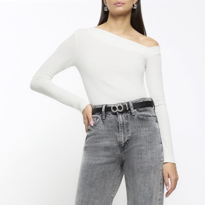 Long sleeve white off hotsell shoulder top