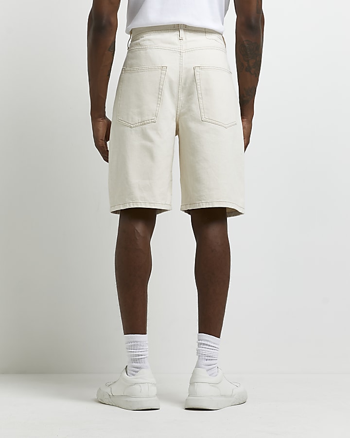 Cream oversized fit bermuda denim shorts