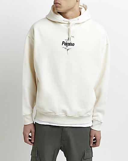 Cream oversized fit graphic hoodie