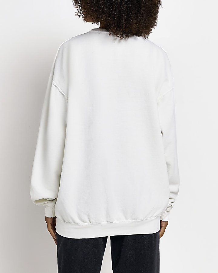 Cream oversized graphic print sweatshirt