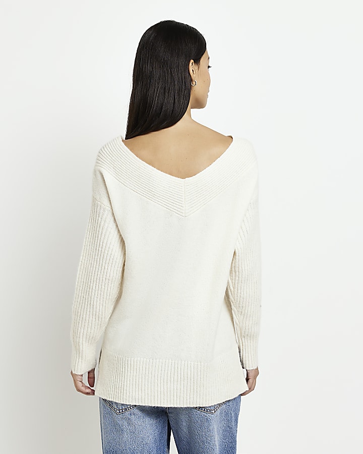 Cream oversized knit long sleeve jumper