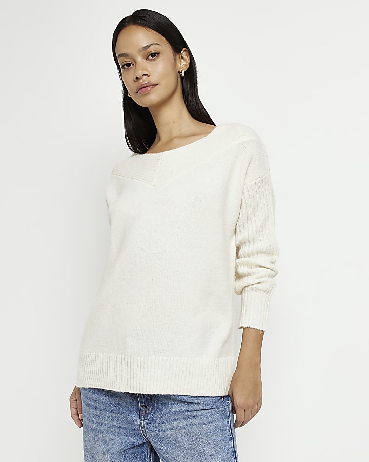 Cream oversized knit long sleeve jumper