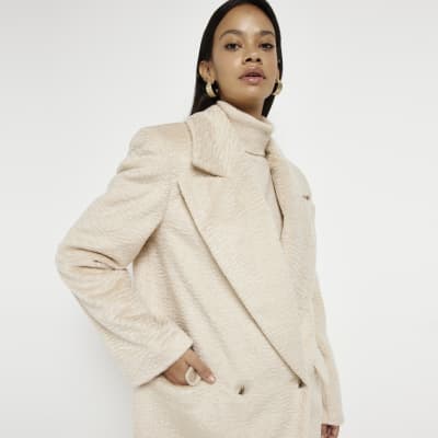 Cream oversized longline coat River Island