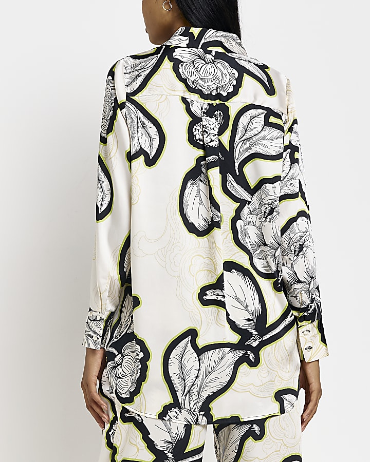 Cream oversized satin floral shirt