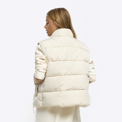 Cream padded high neck gilet River Island