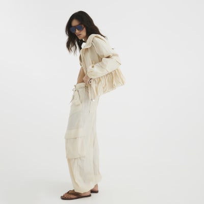 Cream Parachute Trousers
