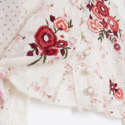 Cream patchwork floral embroidered blouse River Island