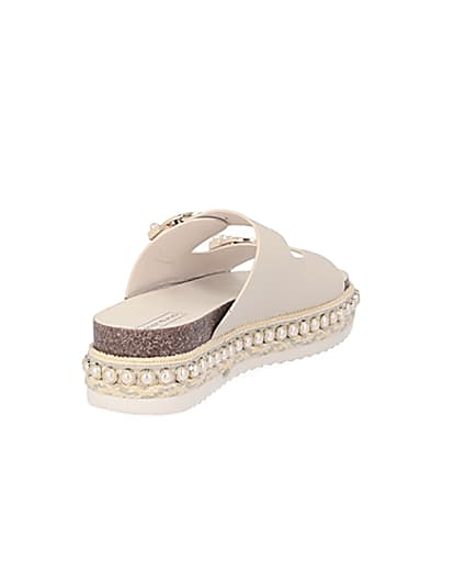 360 degree animation of product Cream pearl embellished flatform sandals frame-11