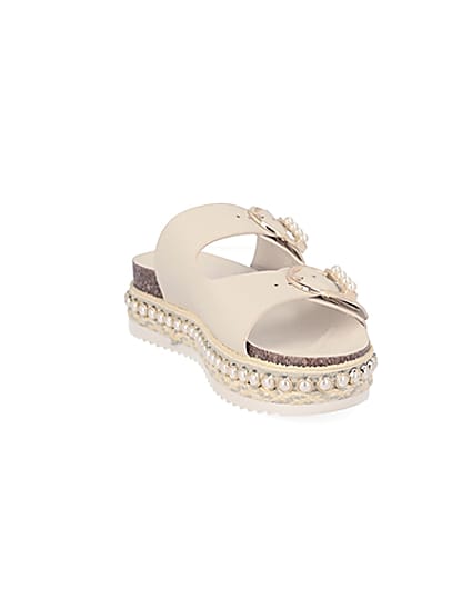 360 degree animation of product Cream pearl embellished flatform sandals frame-19