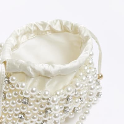 Cream pearl embellished handbag