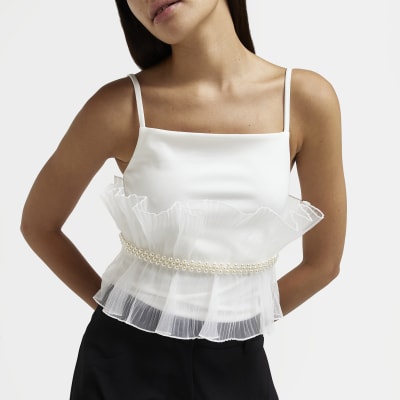 Cream pearl frill cami top