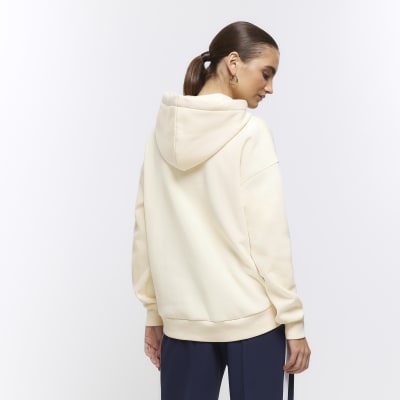 River Island Fluffy Half Zip Hoodie in cream-White