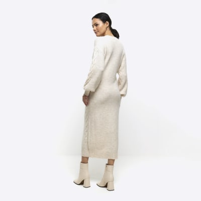 Cream plait jumper midi dress River Island