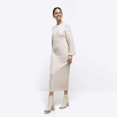 Cream plait jumper midi dress River Island