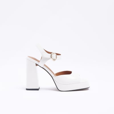 Cream platform heeled sandals | River Island