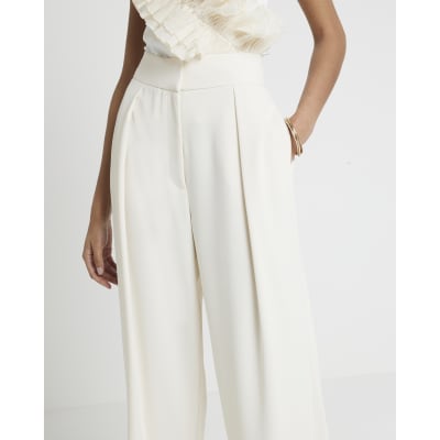 Ladies cream outlet wide leg trousers