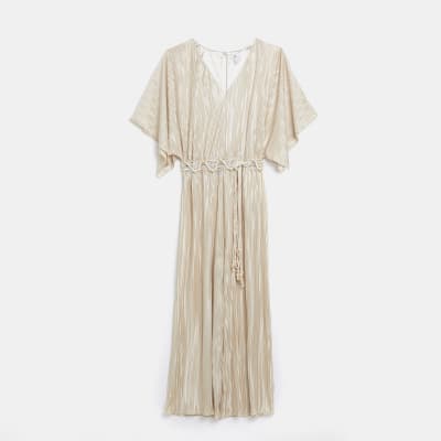 Cream plisse belted jumpsuit River Island
