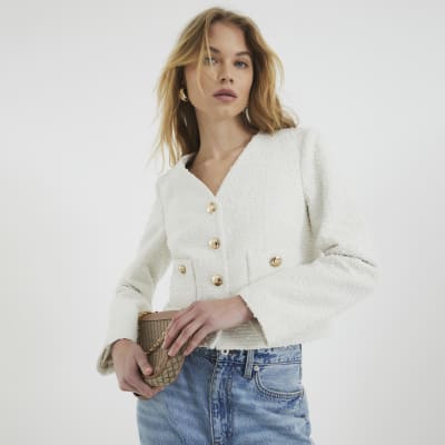 Cream Pocket Boucle Jacket