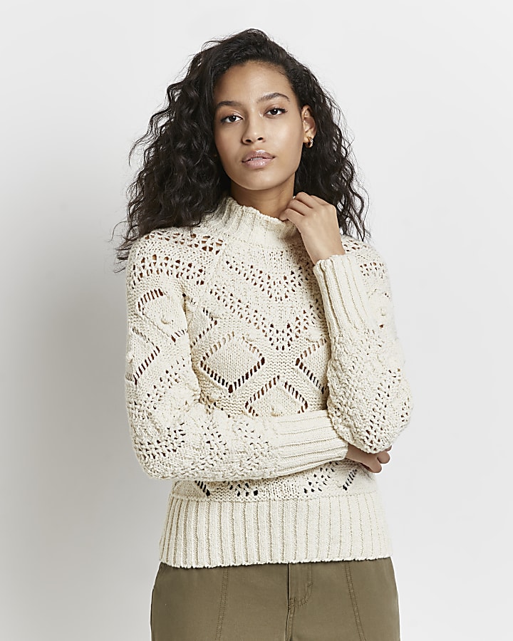 Cream pointelle knit jumper