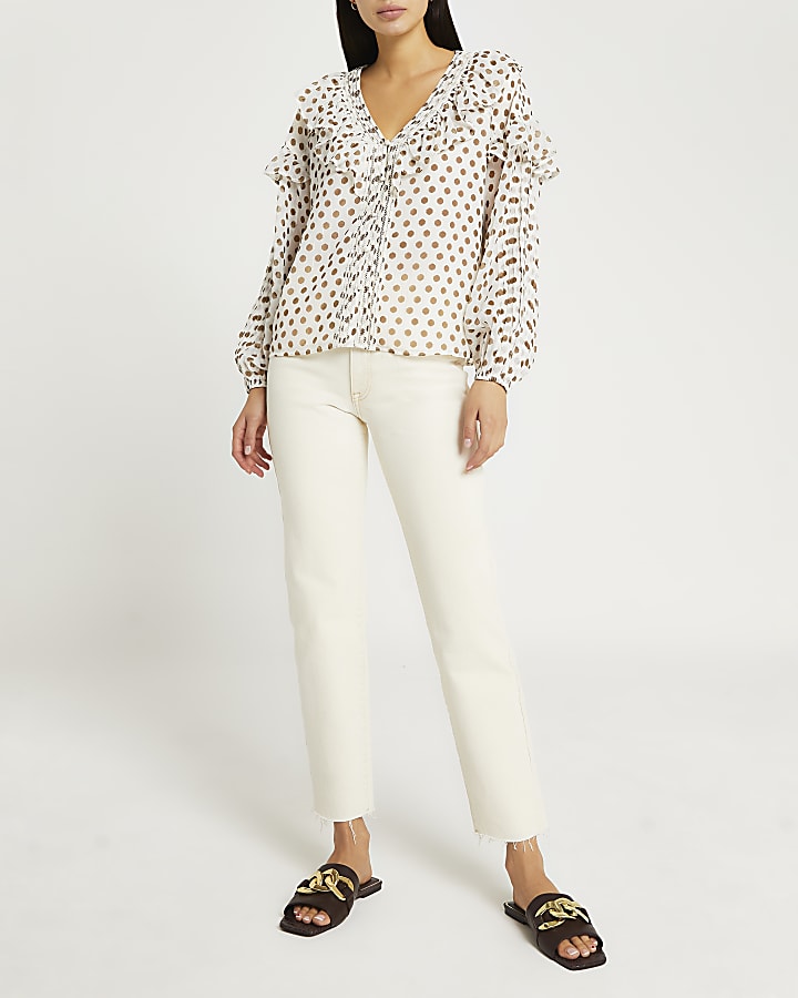 Cream polka dot blouse