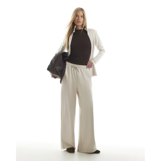 River Island Cream Premium Drawstring Wide Leg Joggers