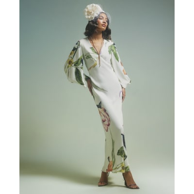 river island cream floral dress Buy River Island Cream Floral Print Maxi Dress from Next USA
