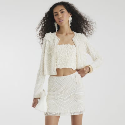 Cream Premium Pearl Mini Skirt