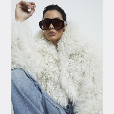 River island blue shearling coat sales