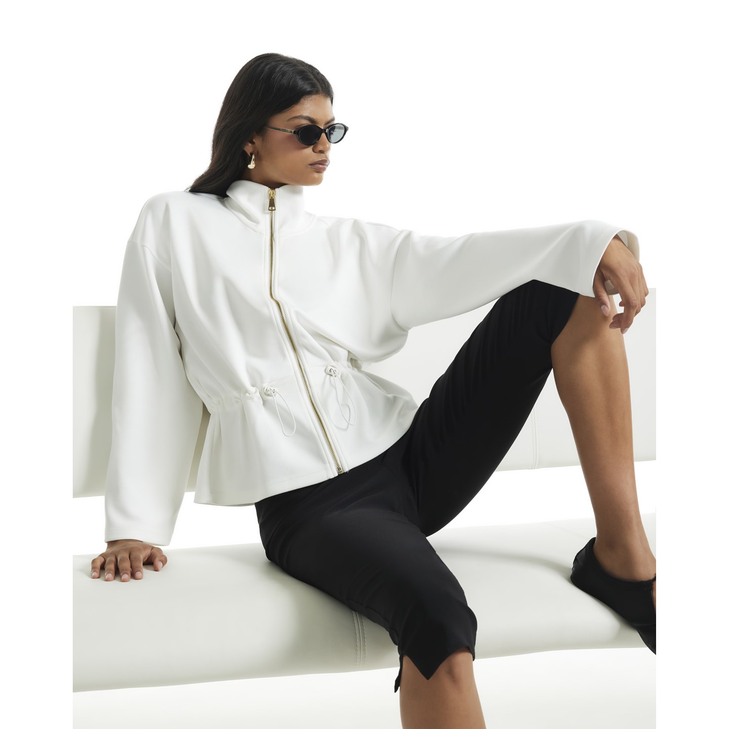 River Island Cream Premium Zip Through Peplum Track Jacket — photo 1 of 1