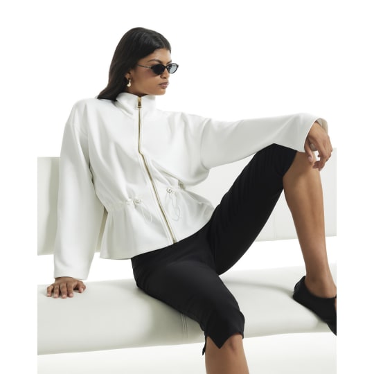 River Island Cream Premium Zip Through Peplum Track Jacket