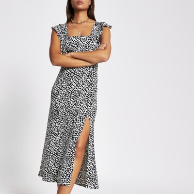 river island frill detail midi dress