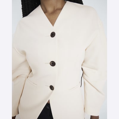 Cream Puffed Sleeve Tailored Blazer River Island
