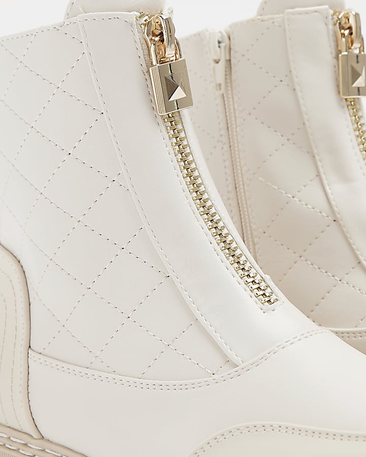 Cream quilted ankle boots