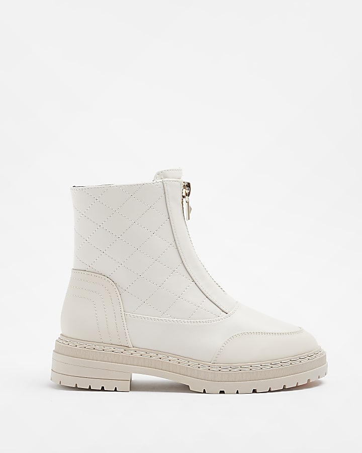 Cream quilted ankle boots