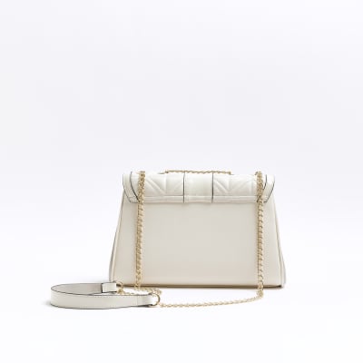 Cream quilted bow detail shoulder bag