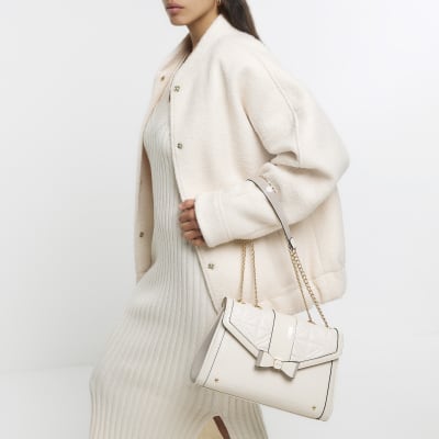 Cream quilted bow detail shoulder bag