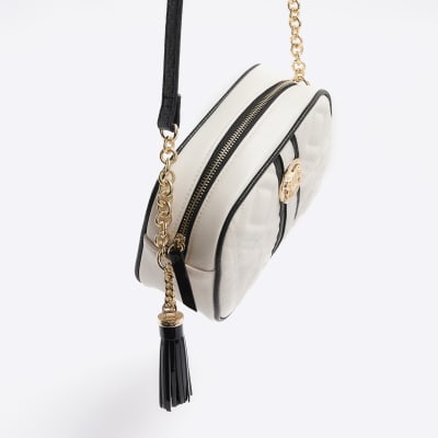 Cream quilted boxy cross body bag River Island