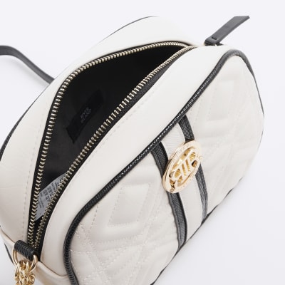 Cream quilted boxy cross body bag River Island