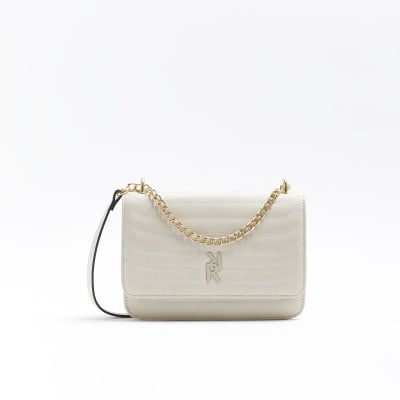 River Island quilted double cross body bag in cream