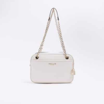 Accessorize London Women's Cream Quilted Chain Shoulder Bag