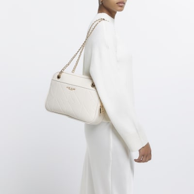 Cream Quilted Chain Shoulder Bag