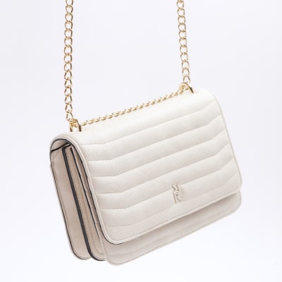 Cream quilted chain shoulder bag River Island