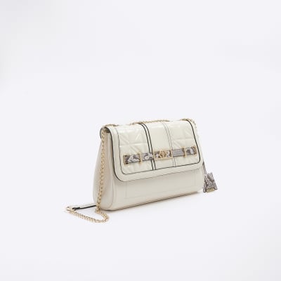 Cream quilted chain strap shoulder bag River Island