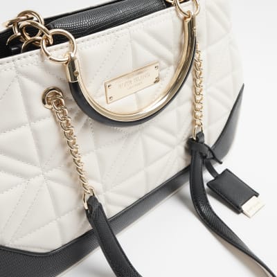 Cream quilted chain strap tote bag River Island